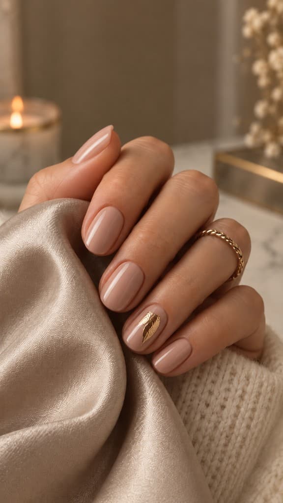 Na: nude manicure met gouden accent