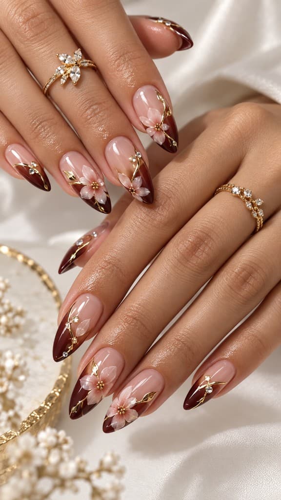 Na: florale ombré nagels met kristallen