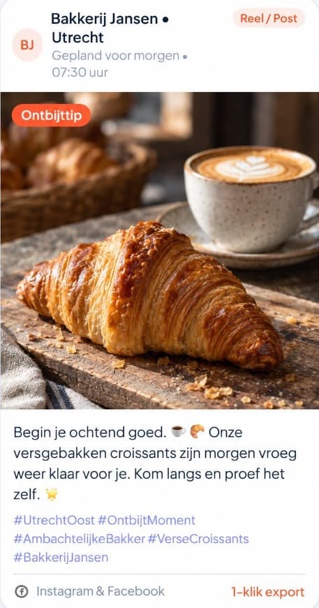 Gegenereerde social post: Ontbijttip bakkerij